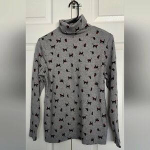 Karen Scott Gray Turtleneck with Black and Red Cat Print size M